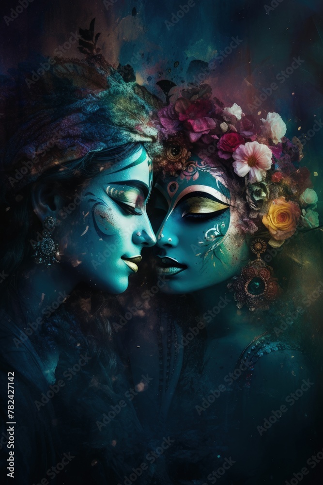 Mystical Love: Radha and Krishna in Cosmic Embrace Generative AI