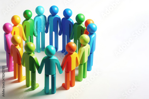 Colorful people holding hands on a light background. Space for text.