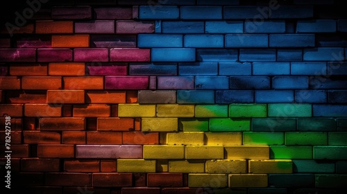 Vibrant Brick Wall with Cinematic Rainbow Composition Generative AI