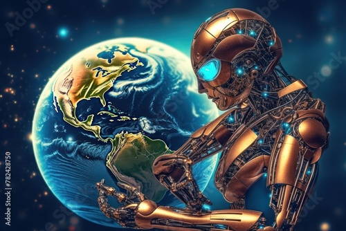 Futuristic Robot AI Overlords Controlling the World Generative AI