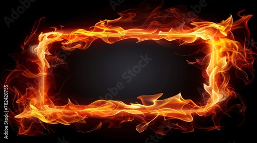 Burning flames form a rectangular frame on black background for a striking visual effect © Ilja
