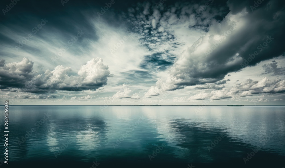 Serene Ocean Landscape with Ethereal Cloudy Sky Generative AI