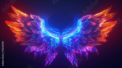 Angel wings, abstract neon background.