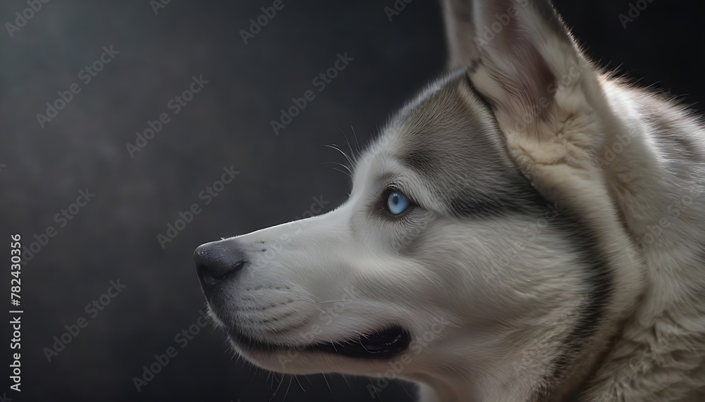 Portrait-of-Siberian-husky-with-different-colored-eyes-on-black-background