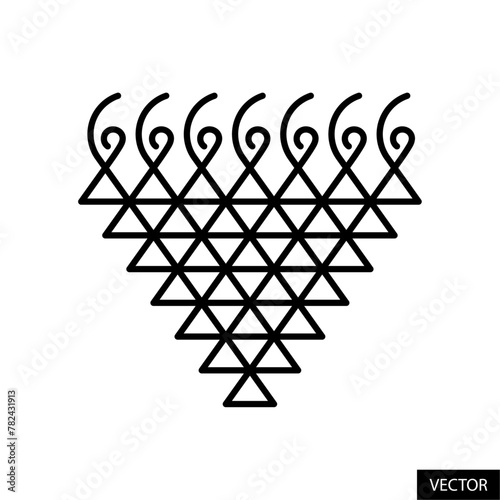 Saraswati devi yantra symbol, goddess saraswati yantra pattern in line style design isolated on white background. Editable stroke. Vector illustration.