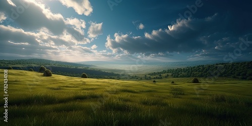 Green Field and Blue Sky Landscape Generative AI