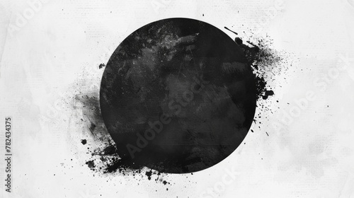 Monochrome Abstract Art with Black Circle and Textures