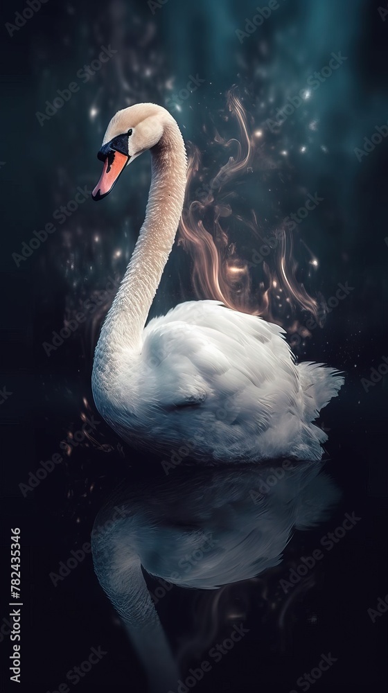Fototapeta premium Swan in Double Exposure Style on Dark Background Generative AI