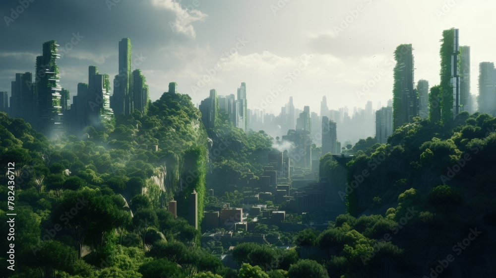 The Green City of the Future: A Spectacular Eco-Futuristic Cityscape Generative AI - obrazy, fototapety, plakaty 