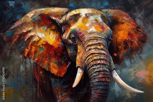 Vibrant Oil Painting of an Elephant in Contemporary Style Generative AI