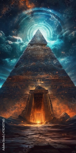 Cosmic Portal Hovering Above Pyramidal Structure Generative AI