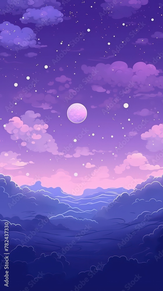 Cute Wallpaper of Celestial Bodies in Violet Flat Style Generative AI Cute Wallpaper of Celestial Bodies in Violet Flat Style Generative AI
