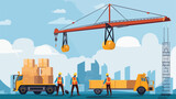 Cartoon working men taking off external load with l