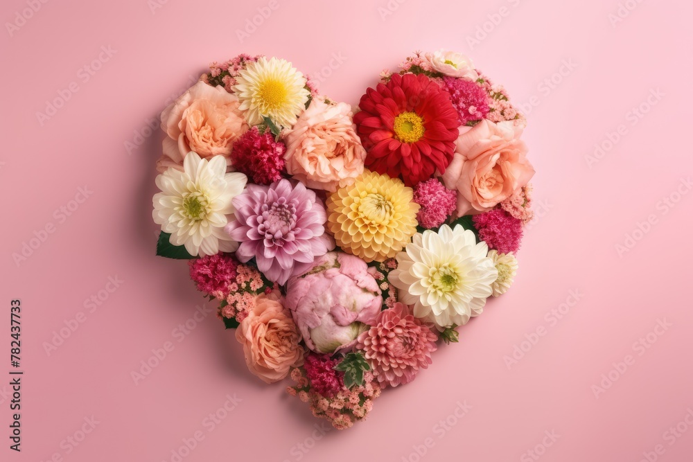 Vibrant Mother's Day Floral Heart Arrangement Generative AI