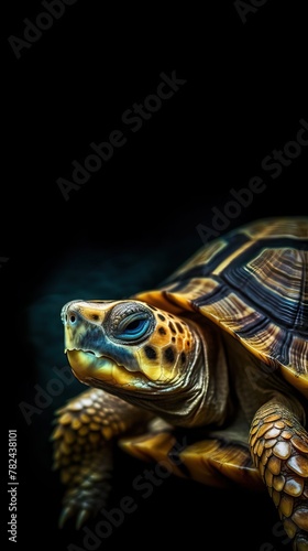 Minimalist Turtle Illustration on Dark Canvas Generative AI © AlexandraRooss