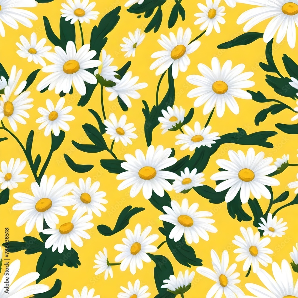 Vibrant Daisy Pattern on Yellow Background Vibrant Daisy Pattern on Yellow Background