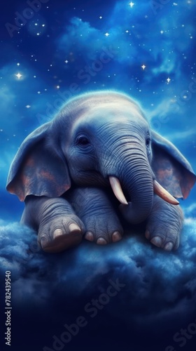 Adorable Baby Elephant Slumbering on a Fluffy Cloud Generative AI