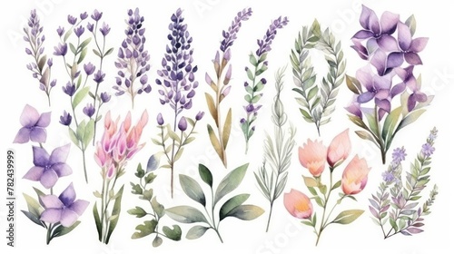 Rustic Watercolor Floral Arrangements with Lavender and Wildflowers Generative AI