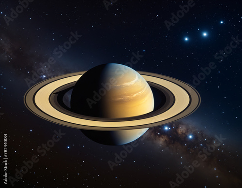 .Planet Saturn against the background of the starry sky.