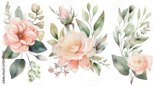 Delicate Watercolor Floral Bouquet Illustration Generative AI