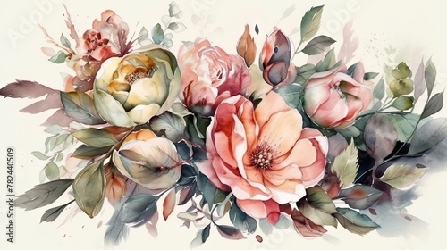 Watercolor Floral Botanical Illustration for Wedding and Greeting Cards Generative AI