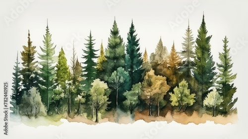 Serene Watercolor Scenery of Lush Woodland Landscape Generative AI