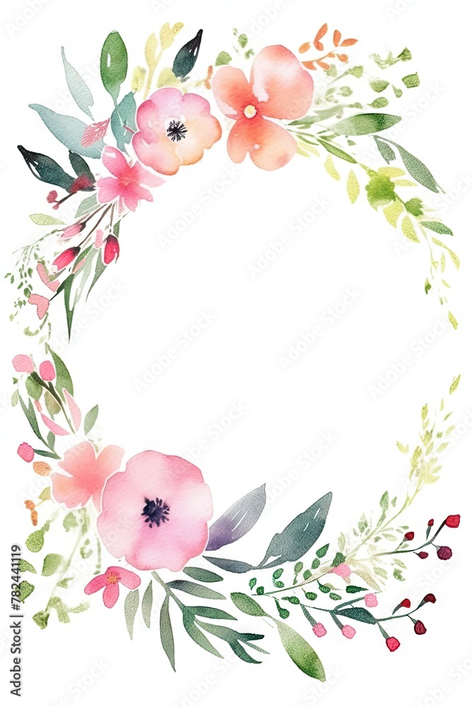 Watercolor Floral Frame Mothers Day Greeting Card Generative AI