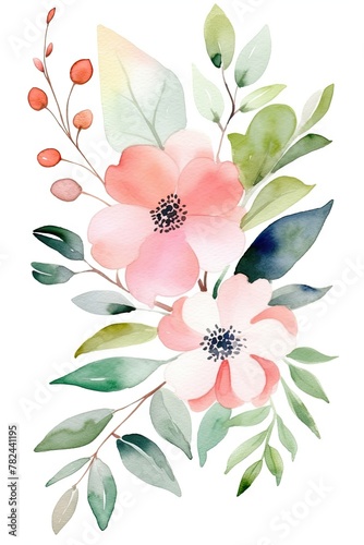 Watercolor Mothers Day Greeting Card with White Background Generative AI