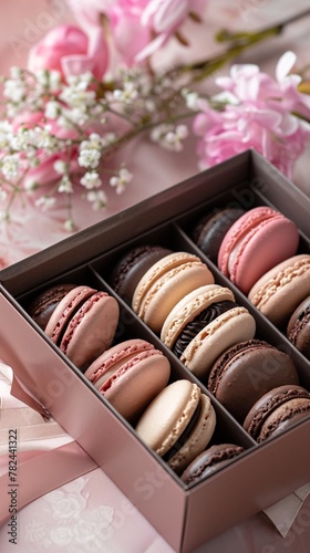 macaroons in a gift box and flower © Spyrydon