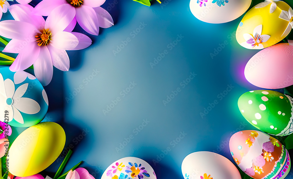 Easter card, painted eggs with floral pattern with copy space, Happy Easter greeting, Easter card, painted eggs with floral pattern with copy space, Happy Easter greeting,