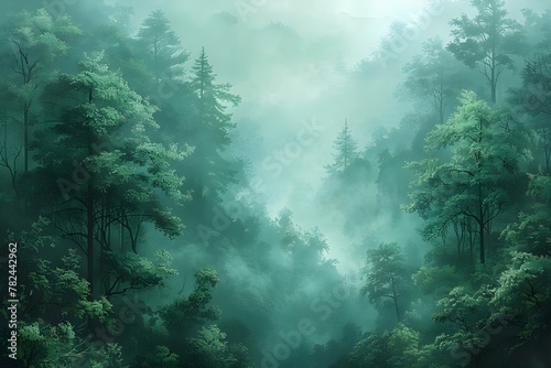 Enigmatic Misty Forest - Tranquil Nature Scene. Concept Enigmatic Forest, Misty Atmosphere, Tranquil Nature, Serene Scene