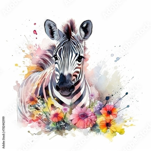 Sweet Baby Zebra in Vibrant Floral Meadow Generative AI