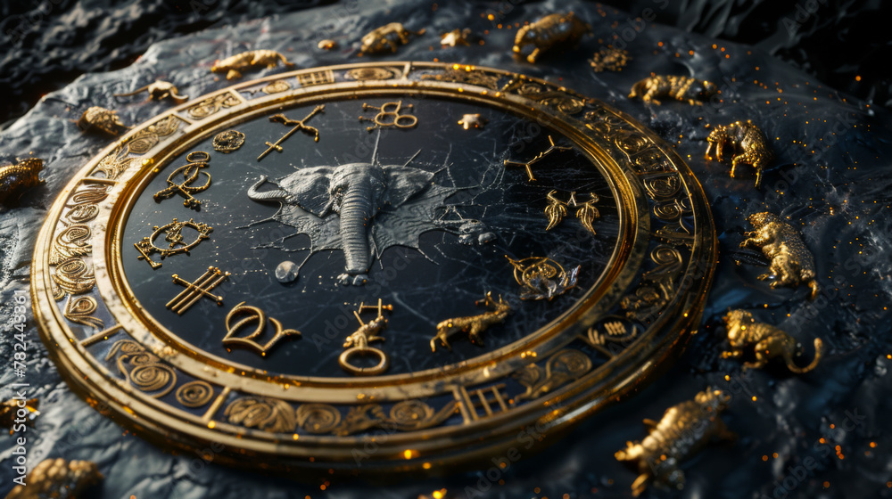 Zodiac sign horoscope circle on dark background. Creative background. Future concept. Zodiac sign horoscope circle on dark background. Creative background. Future concept.
