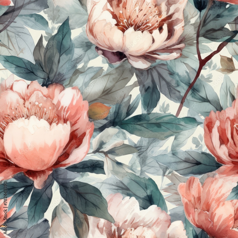 custom made wallpaper toronto digitalVibrant Watercolor Peony Floral Painting Generative AI