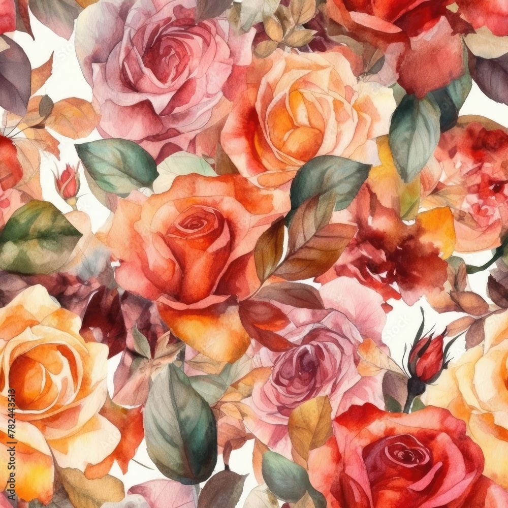 Seamless Watercolor Rose Pattern Generative AI