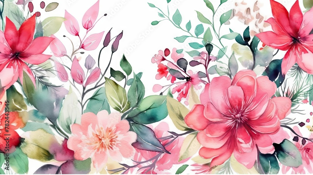 Obraz premium Vibrant Watercolor Floral Seamless Border Generative AI