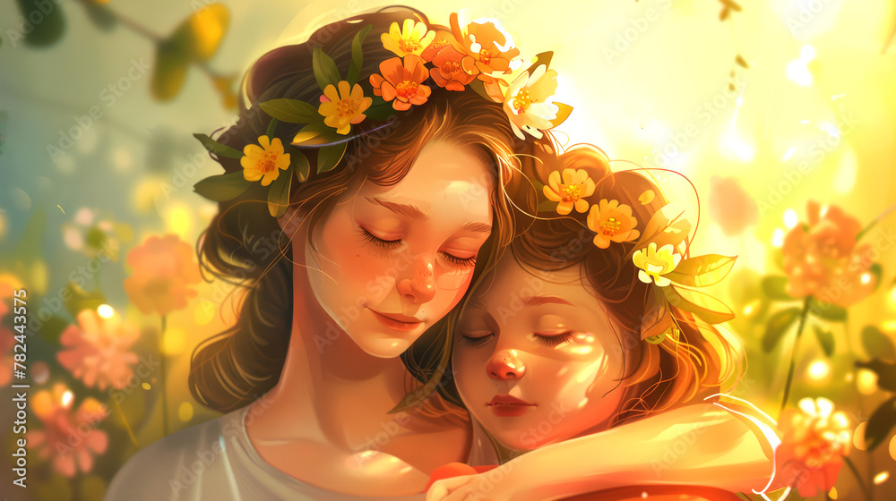 Mother with her little child with Love, Mother's day illustration concept
