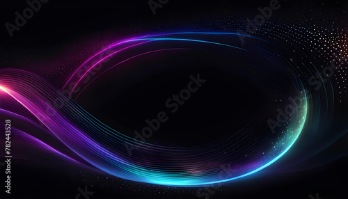 Dark abstract background with smooth particles. Glowing dotted lines circle design element. Modern dot pattern. Futuristic technology concept. Vector illustration,