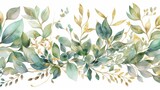 Watercolor Foliage Border with Golden Accents Generative AI
