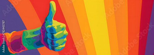 Colorful silhouette of a hand forming a thumbs up positivity gesture photo