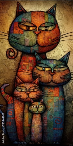 Whimsical Cat Family Portrait Celebration Generative AI © AlexandraRooss