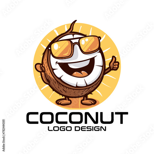 Coconut Cartoon Vector Logo Design