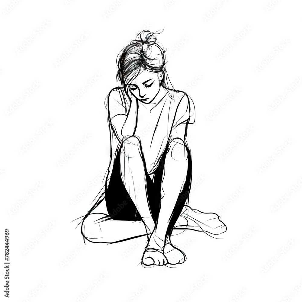 Loneliness and Sorrow - A Melancholic Line Drawing Illustration Generative AI Loneliness and Sorrow - A Melancholic Line Drawing Illustration Generative AI