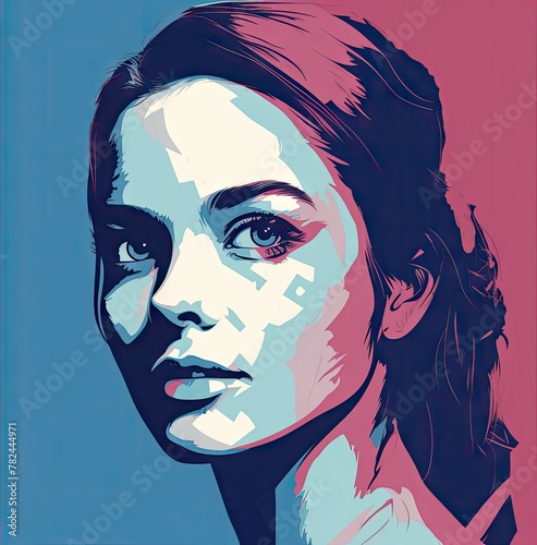 Pop Art Style Female Portrait on Canvas Generative AI photo