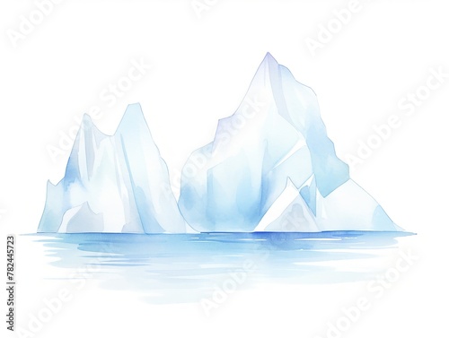 Iceberg Chill, Iceberg chill, cool blues, soft watercolor edges, cartoon drawing, water color style.