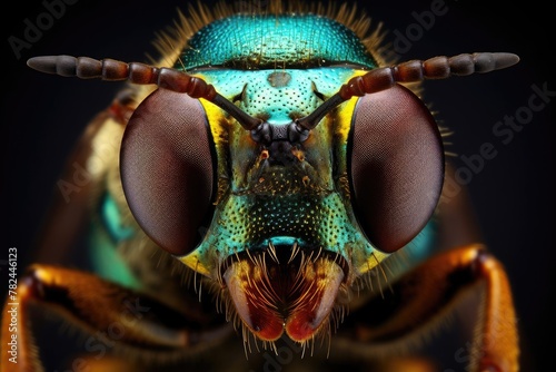 Closeup of an insects symmetrical face on a black background © Aleks