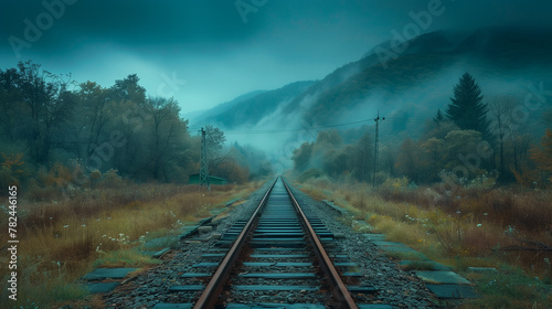 railway in the fog