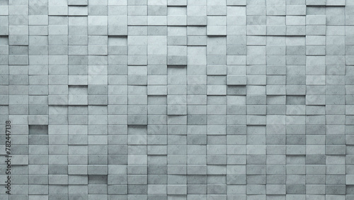 3D Tiles arranged to create a Concrete wall. Rectangular, Polished Background formed from Futuristic blocks. 3D Render