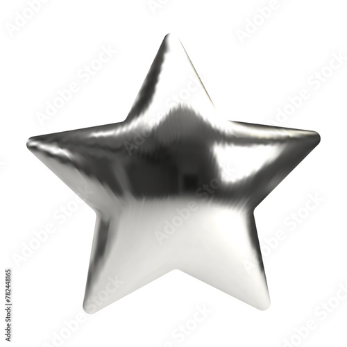 Realistic 3d chrome metal shape star in Y2K style on transparent background. Vector illustration