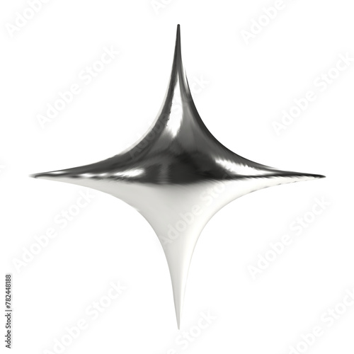 Realistic 3d chrome metal shape star in Y2K style on transparent background. Vector illustration